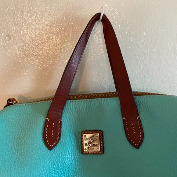 Dooney & Bourke Pebble Grain Satchel – Turquoise / teal with Saddle Trim - Picture 9 of 16